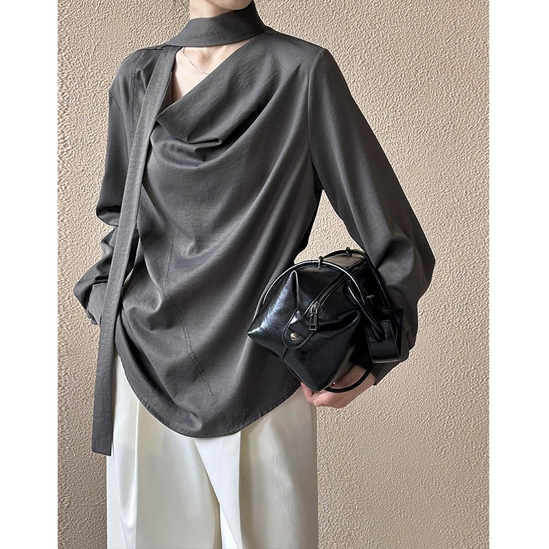 Women's New Top Korean Hanging Neck Long Sleeved Loose Casual Spring Tops Shirts