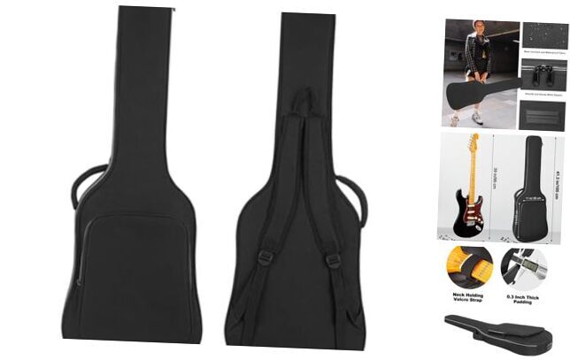 39 Inch Electric Guitar Bag 7mm Padding Waterproof Black(White Zippers)