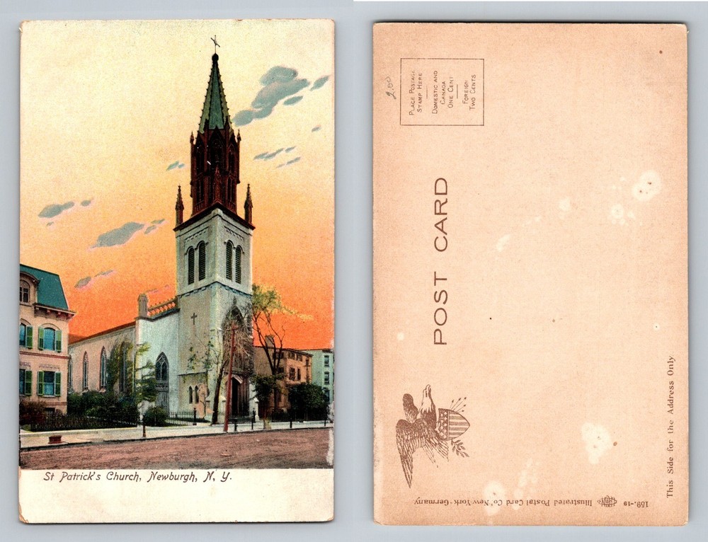 Newburgh, NY-New York, St Patrick's Church Steeple Sunset Vintage Postcard