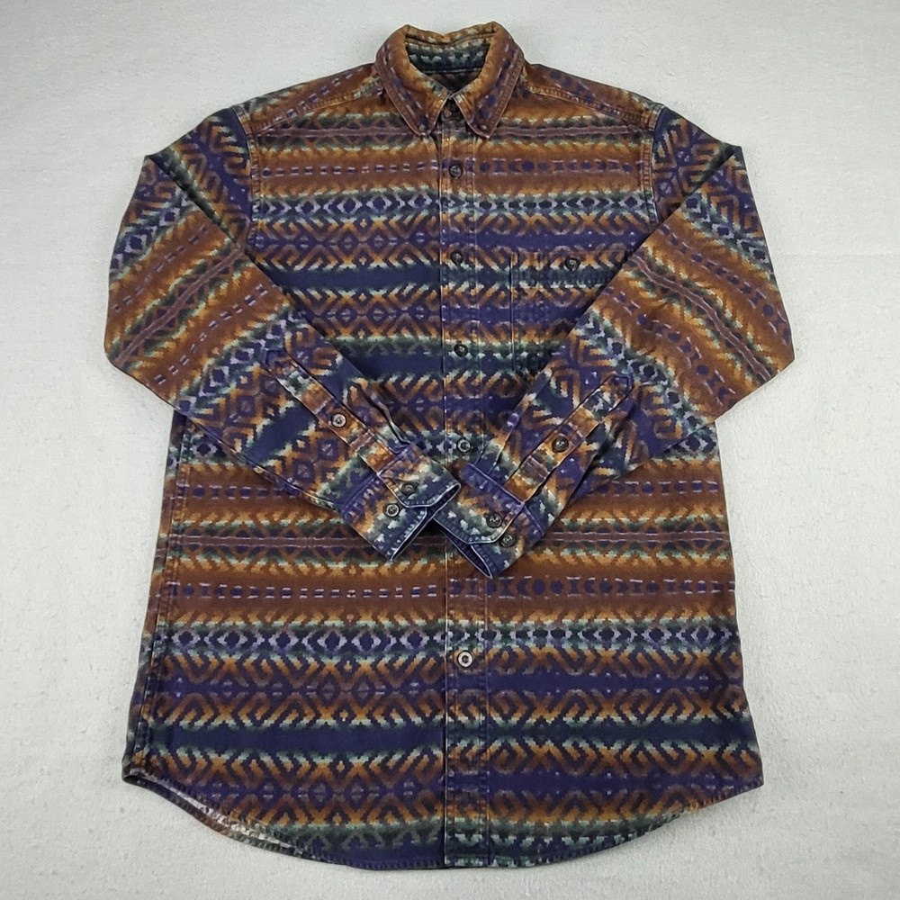 Vintage Woolrich Shirt Mens Medium Navy Blanket Stripe Button Down Flannel
