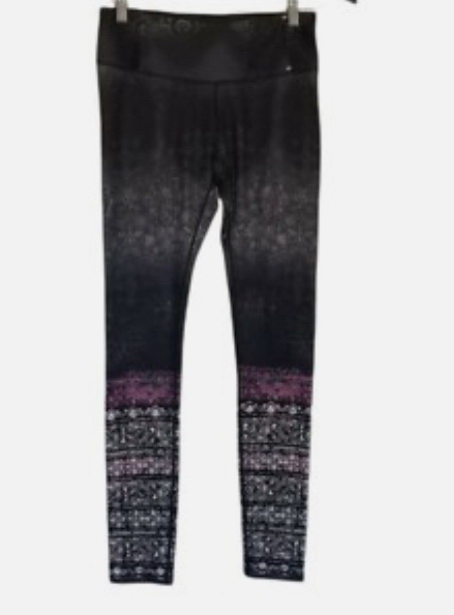 CALIA by Carrie Underwood XS Black Purple Geometric Ankle Leggings Zip Pocket