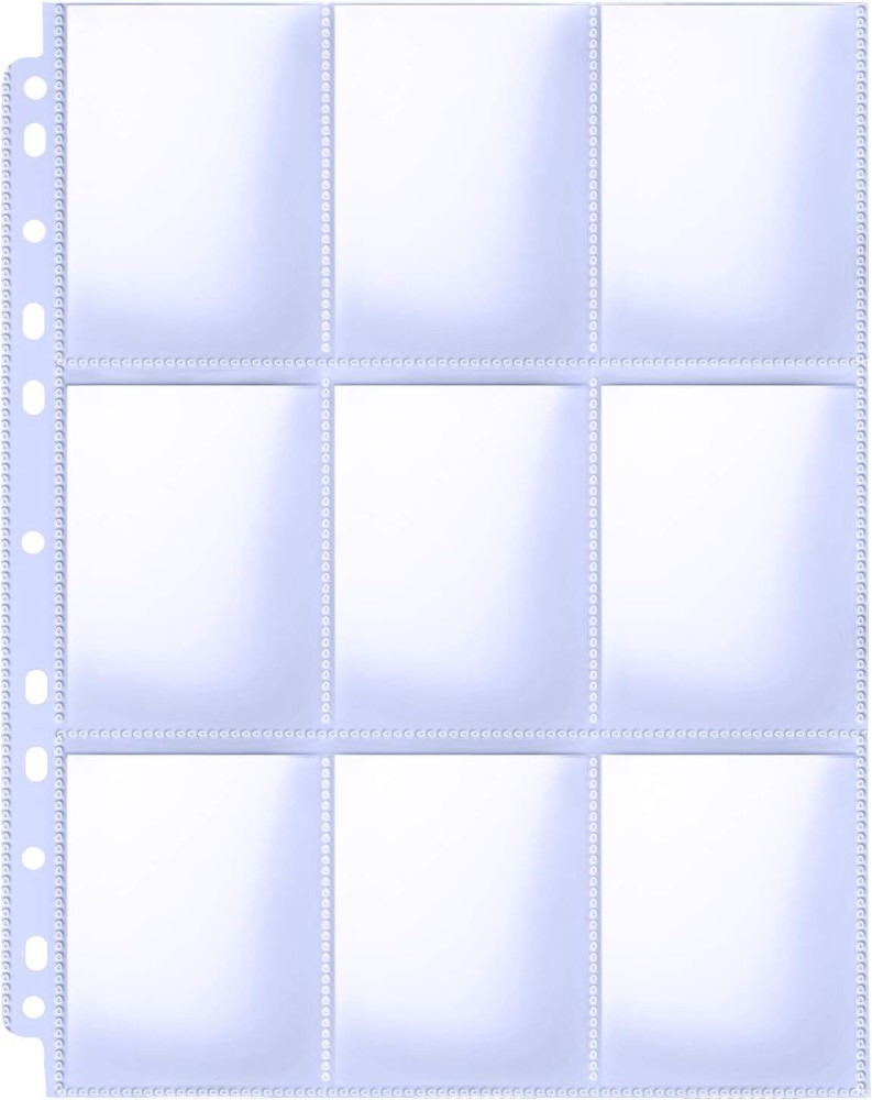 100 Pack Toploader Binder Pages 9 Pocket Page Protector for Trading Sports Cards