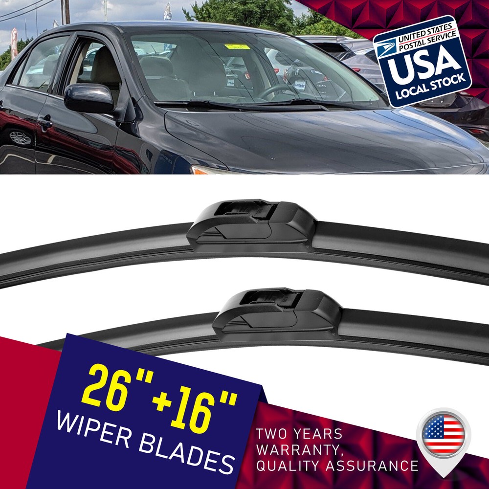 Premium 26+16 Inch All-Season U/J-Hook Wiper Blades - Waterproof & Durable
