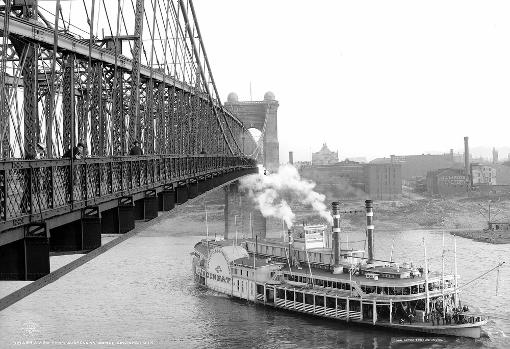 1906 Steamship Cincinnati Passing Bridge, OH Old Photo 13