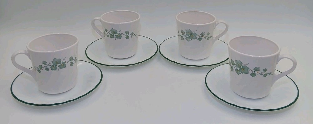 Corelle Callaway Ivy Cups Mugs And Saucers Set Of 4 Ridged Plates Corning Green