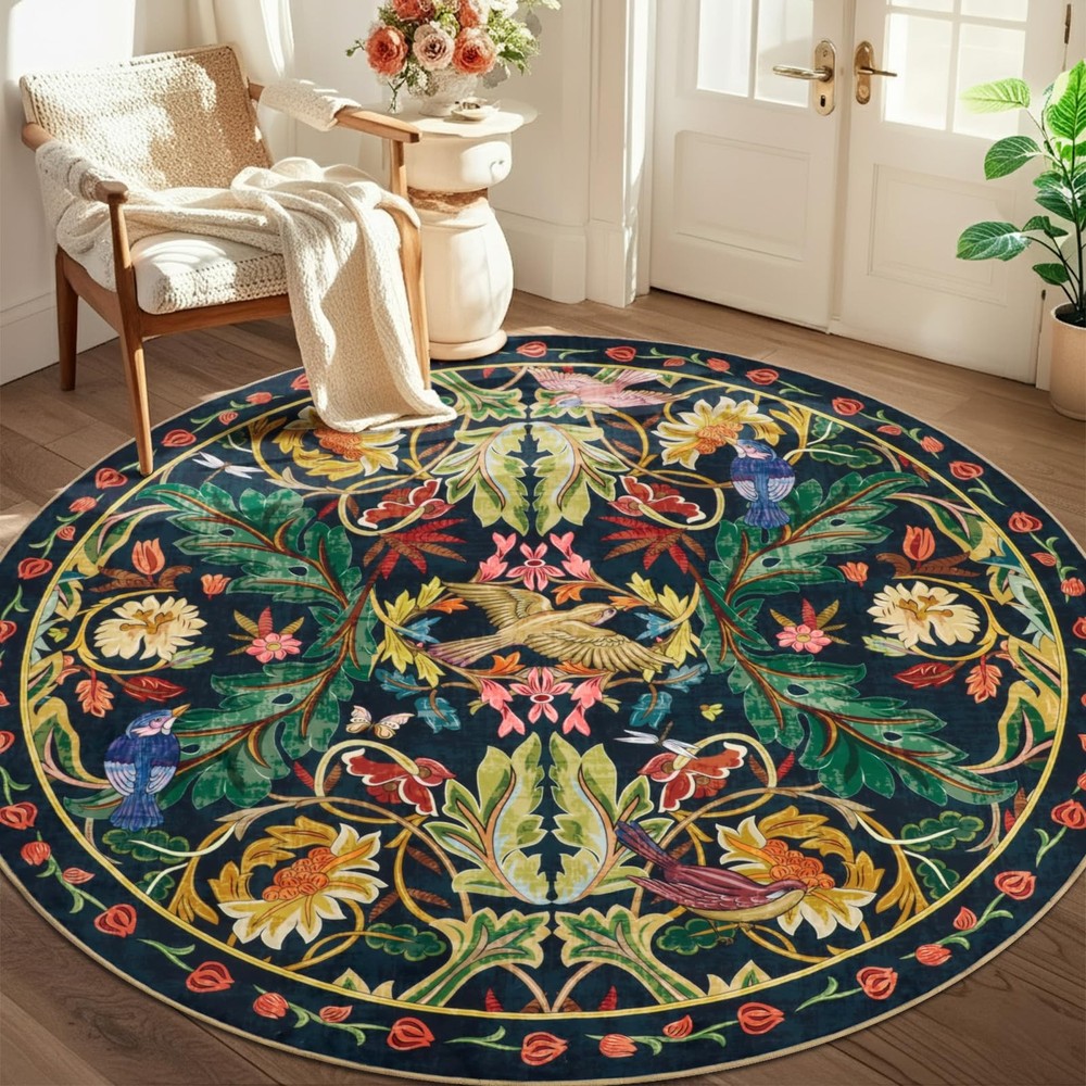 Washable Round Area Rugs 6ft for Living Room, Soft Non-Slip Boho Circle Kids
