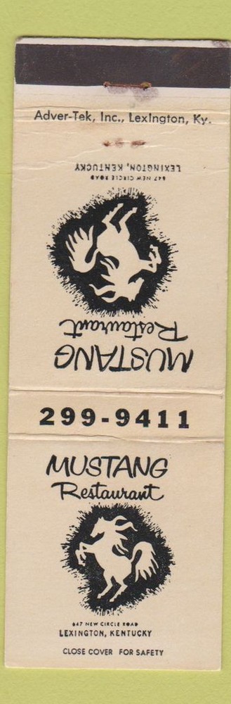 Matchbook Cover - Mustang Restaurant Lexington KY