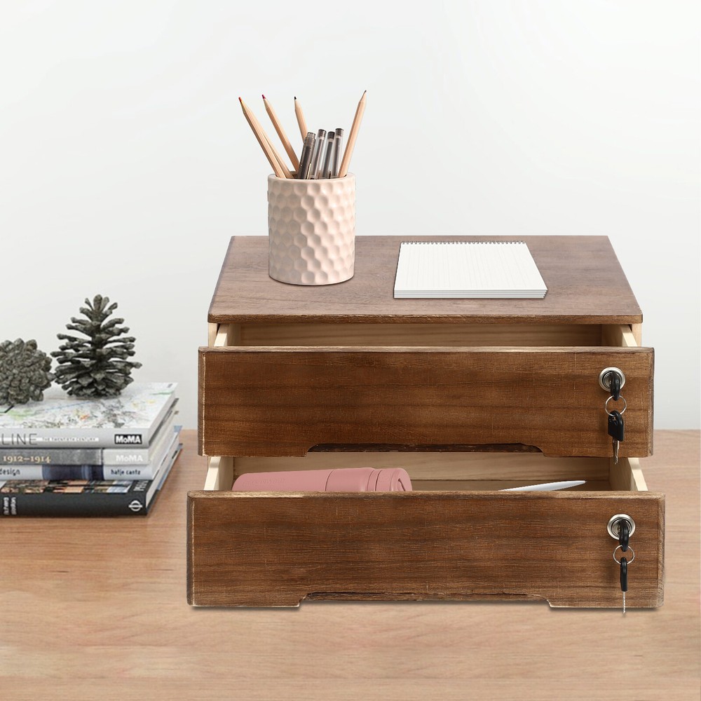 Wooden Desktop Jewelry Drawer Storage Box Table Cabinet Holder Organizer Chest