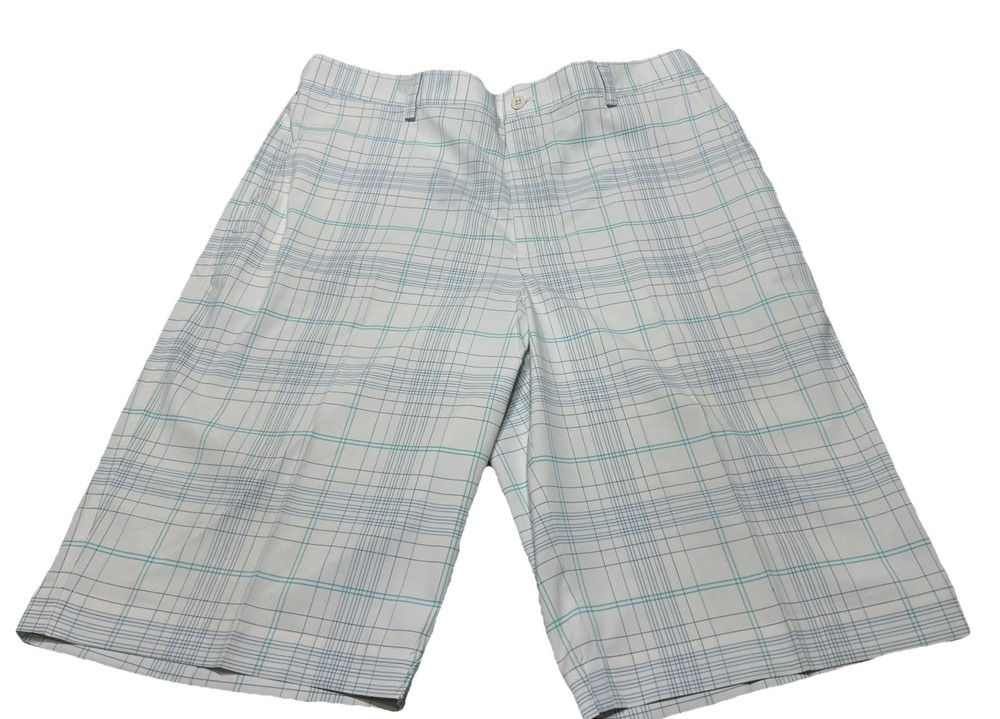 Nike Golf Men's Size 34 Dri-Fit Shorts Casual White Blue Green Striped Plaid