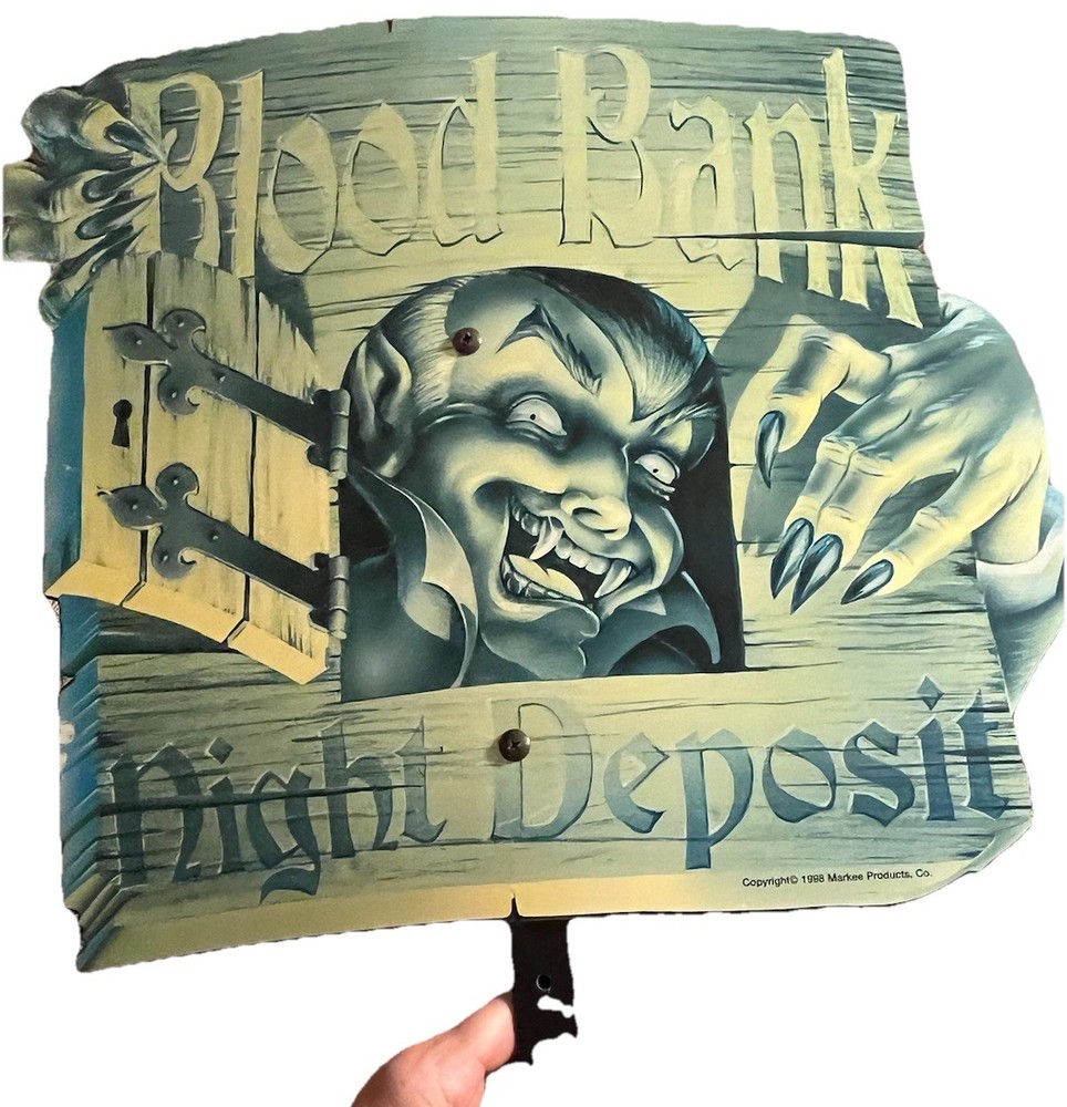 VTG 90's Halloween Vampire Dracula Yard Art Sign Markee Blood Bank  1998 Retro
