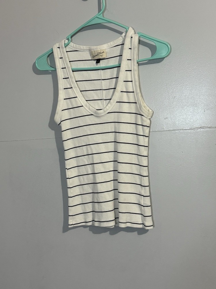 Universal Thread Tank Top Womens Small White Black Striped Ribbed Scoop Neck