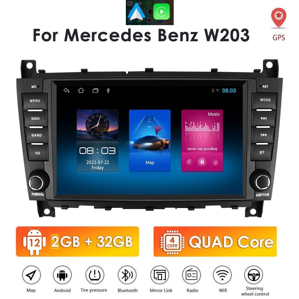 For Mercedes Benz W203 C200 C230 C280 Android 13 Radio BT GPS Car Stereo CarPlay