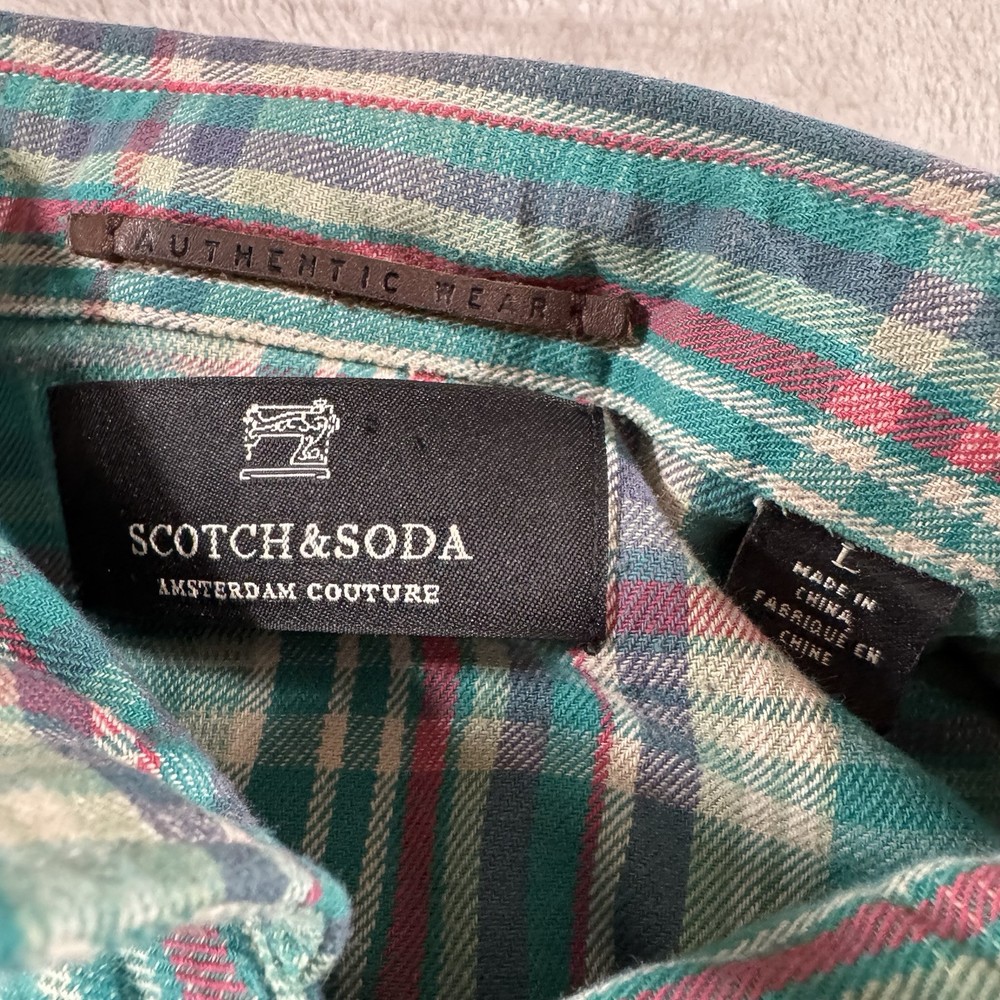 Scotch & Soda Long Sleeve Button Shirt Mens Large Green Plaid Snap
