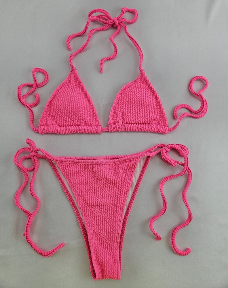 Women Bikini Set Padded Swimwear Bathing Suit Wrinkled Cloth Wavy Strip Sz S