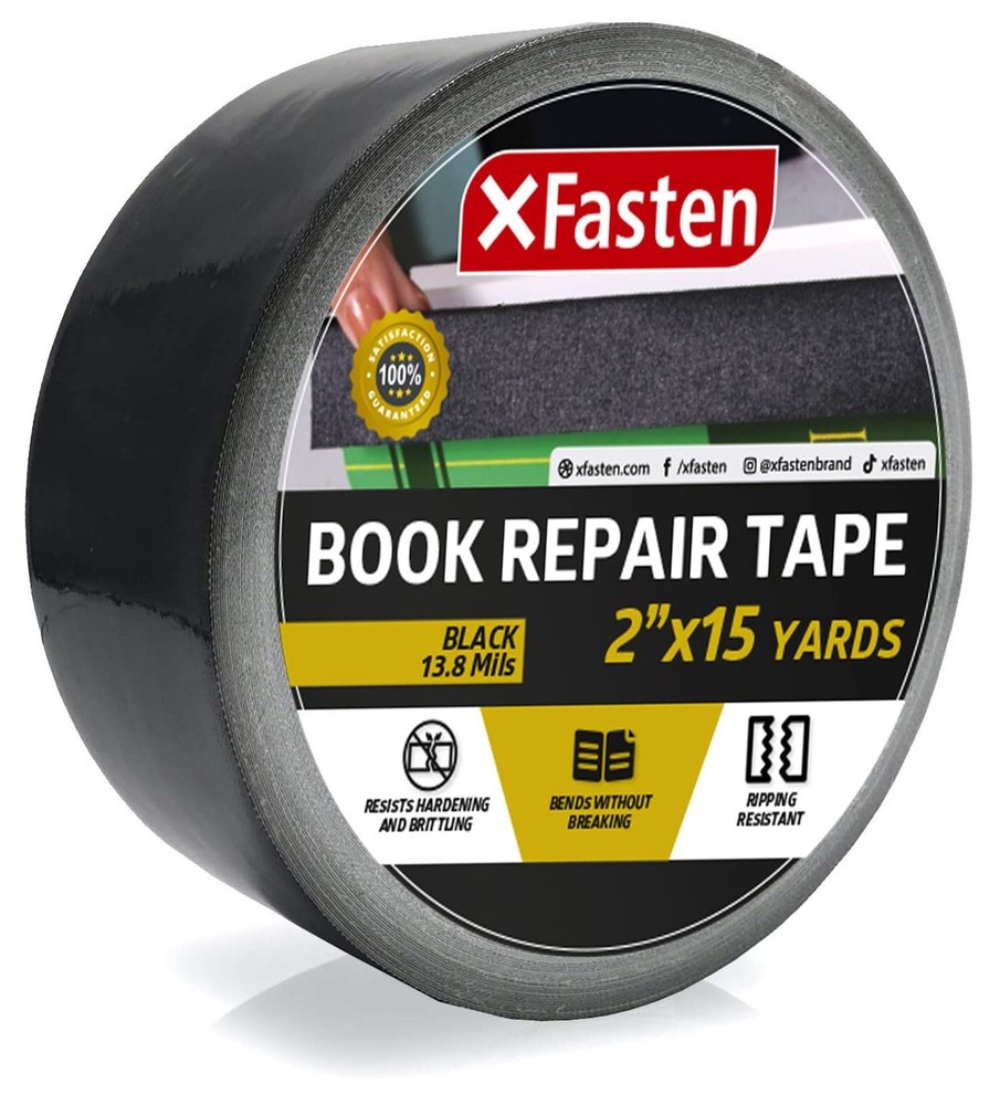 XFasten Book Binding Repair Tape, Black, 2-Inch by 15-Yard, Cloth Library Boo...