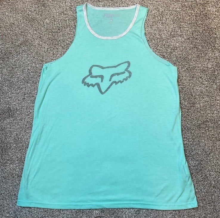 Fox Men's Turquoise Muscle Tank Crew Neck Sleeveless Logo Size L