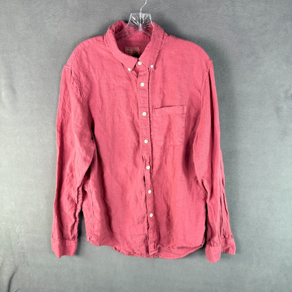 Abercrombie & Fitch Mens Shirt XL 100% Linen Pocket Button Down Long Sleeve