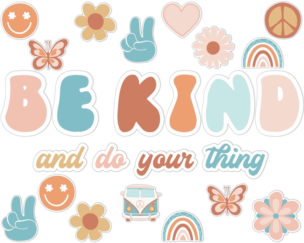 Hippie Be Kind And Do Your Thing Cutouts Classroom Bulletin Board Groovy Posi...