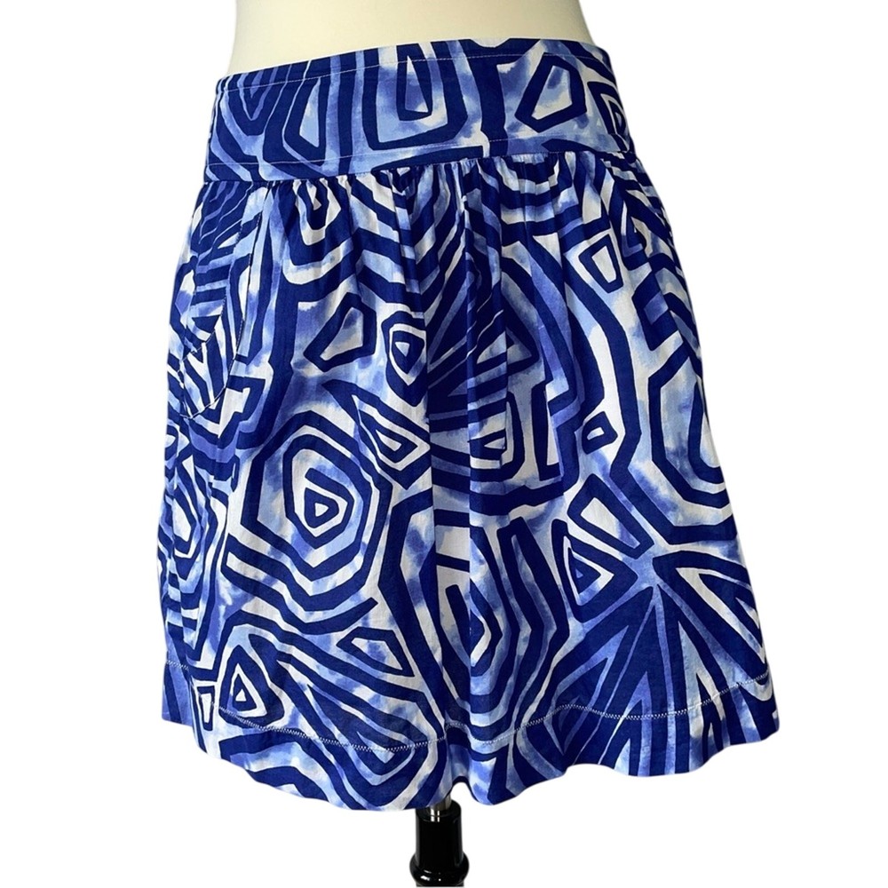 Victor Alfaro Blue Abstract Print Mini Skirt with 6 Lined Pockets-image