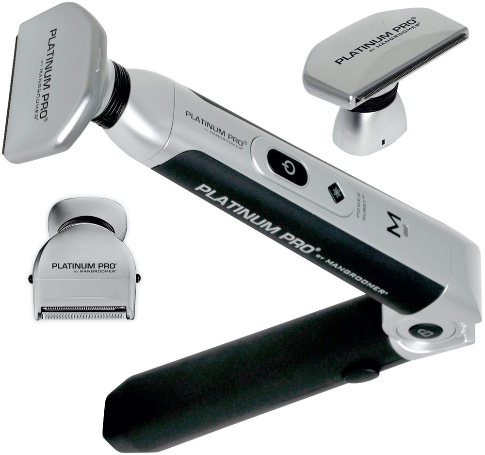MANGROOMER - PLATINUM PRO New Back Shaver with 3 Shock Absorber Flex Heads, Powe