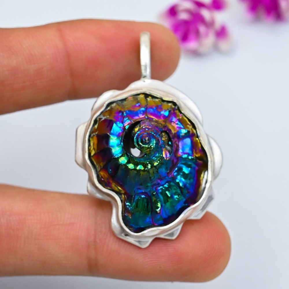 Ammonite Fossil 925 Sterling Silver Handmade Pendant Jewelry Gift for Her