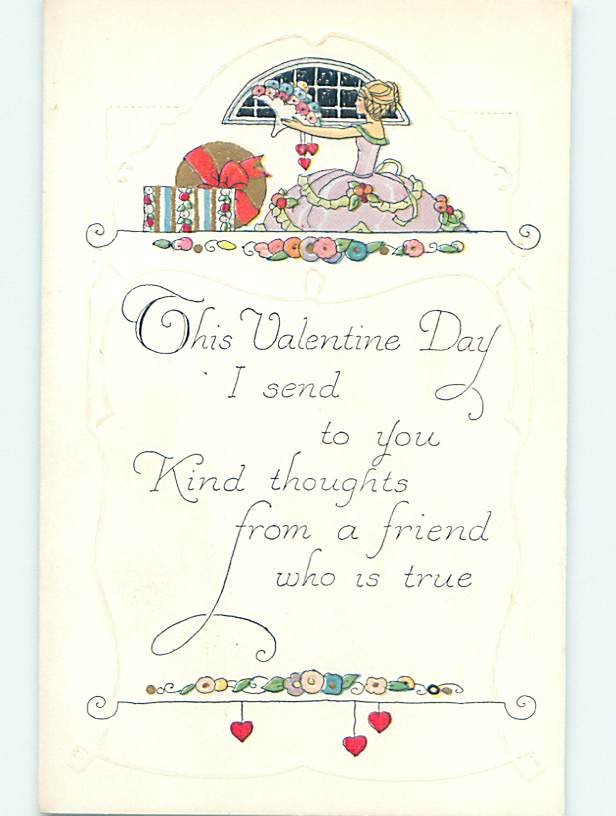 Vintage Unused Divided-Back Pretty Girl with Flower Bouquet Valentine Postcard o5495 60K Cards