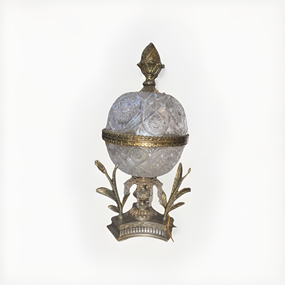 Victorian Style Beaded Crystal Table Lamp Gold Antique Bronze Round Shade