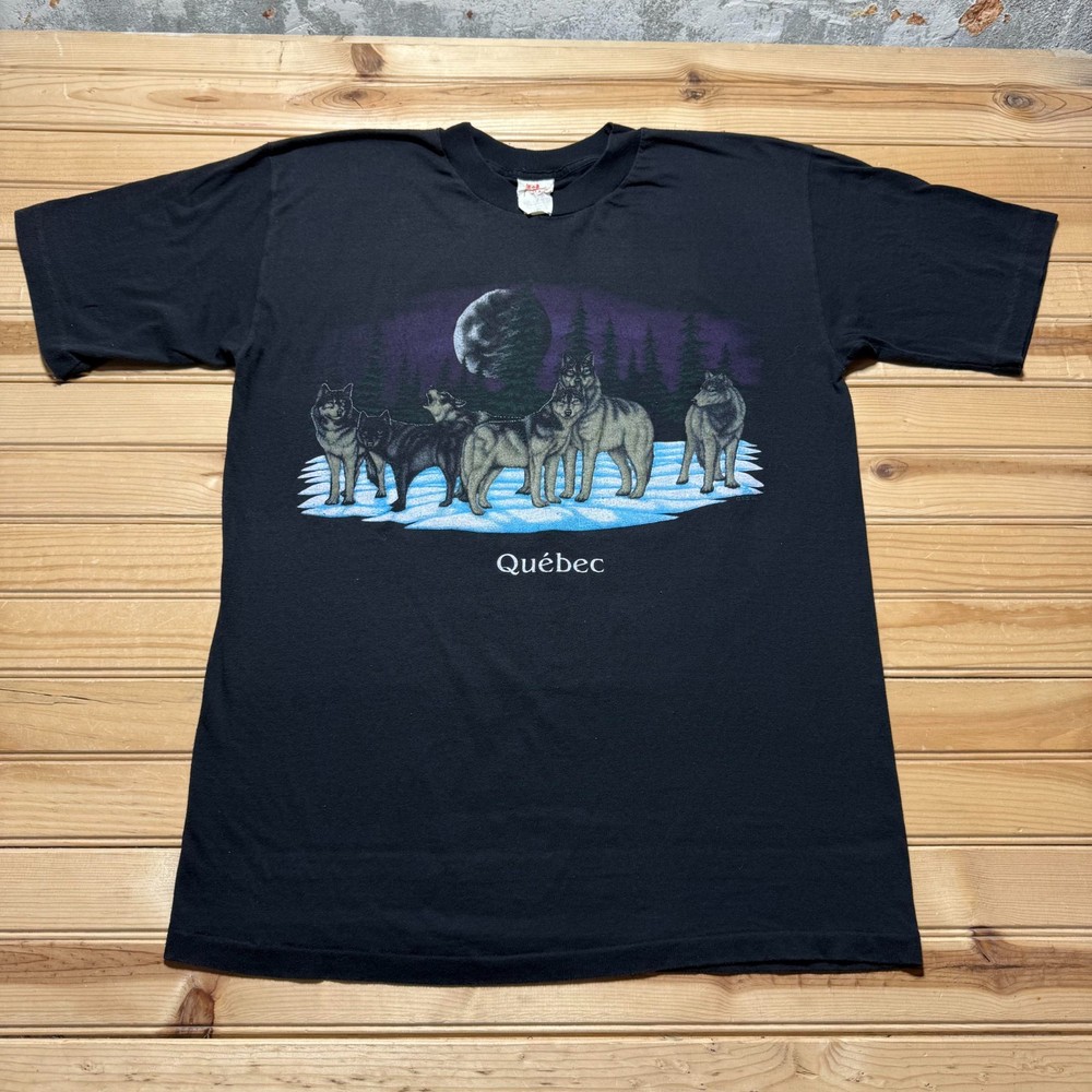 Vintage 90s Quebec Wolf Pack Full Moon Single Stitch Graphic T-Shirt - Size XL