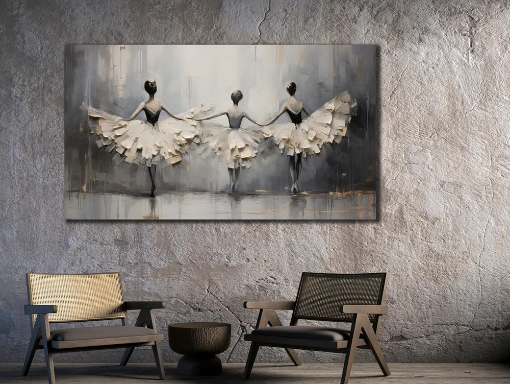 Ballerina Dancers Grey White Abstract Unframed Canvas Print Australian Wall Art
