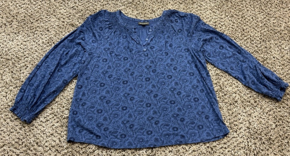 Style & Co Misses Blue Floral Casual Shirt Top, Size Large L - EUC