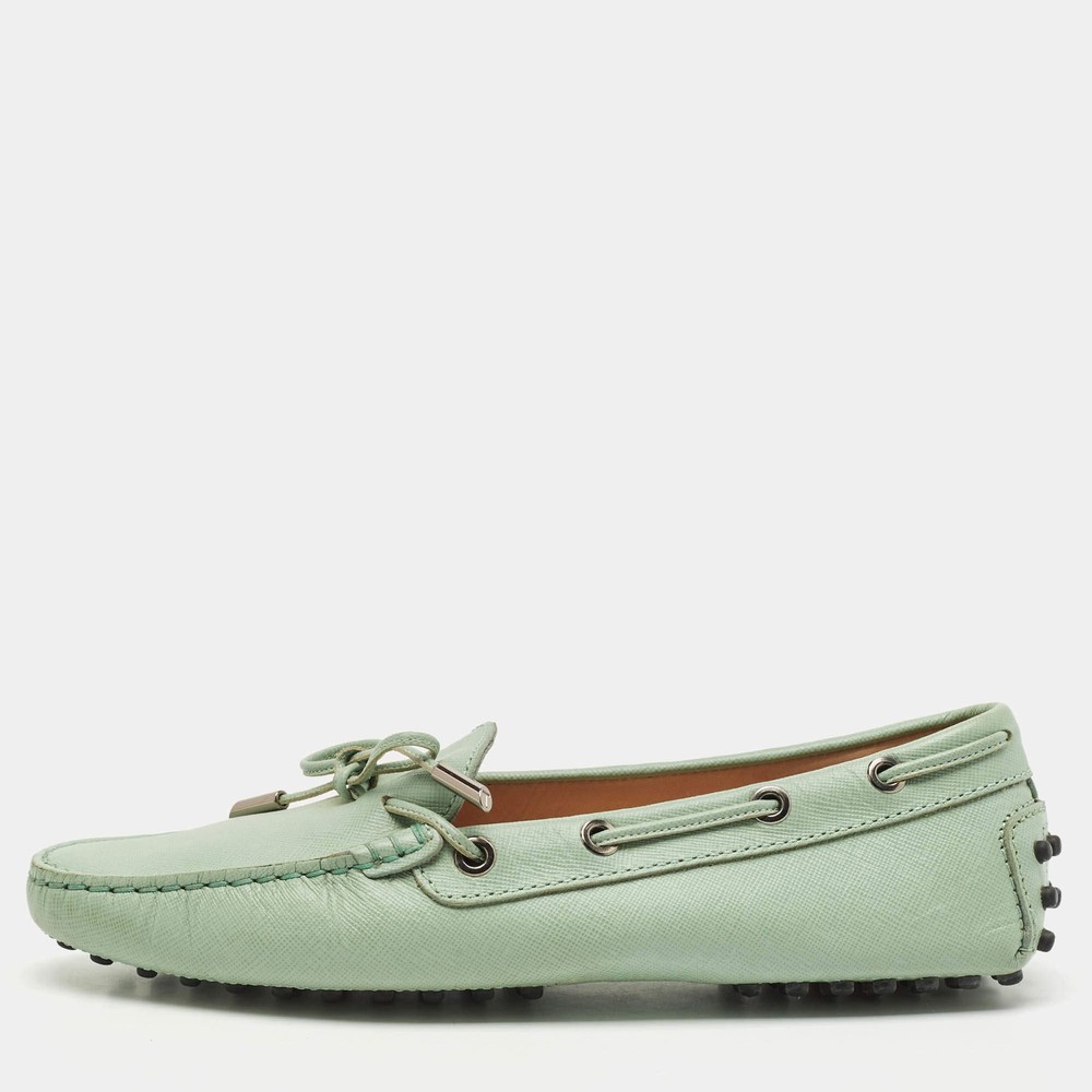 Tods Green Leather Gommino Slip On Loafers Size 37