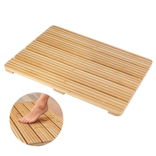 Bamboo Bath Mat for Bathroom Floor, Non-Slip Bamboo Shower Mat with Wave