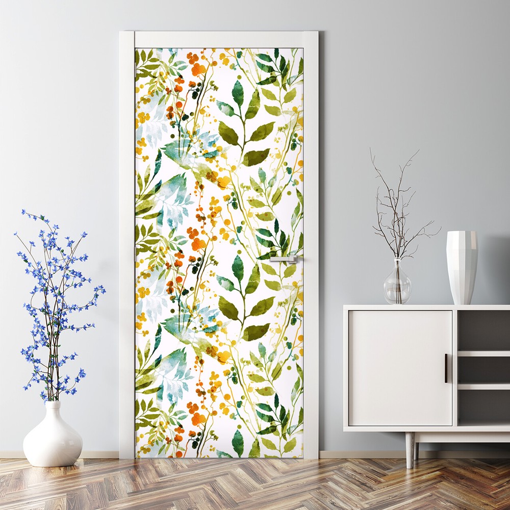 Boho Spring Bubble Free Floral Painting Field Flowers Repositionable Door Decal