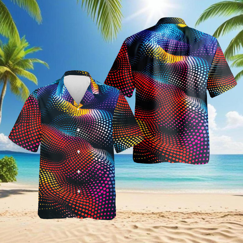 Abstract Neon Hawaiian Shirt Men's Summer Beach Aloha Vacation