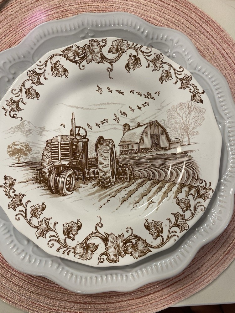 Discontinued Pier 1 Harvest Village Salad Plate Tractor Scene From Hobby Lobby