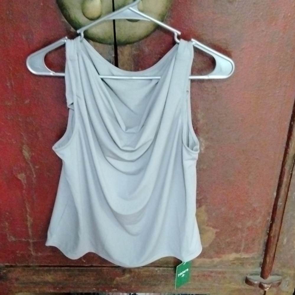 Halara Gray Stretch Knit Cowl Neck Sleeveless Tank Top L Women