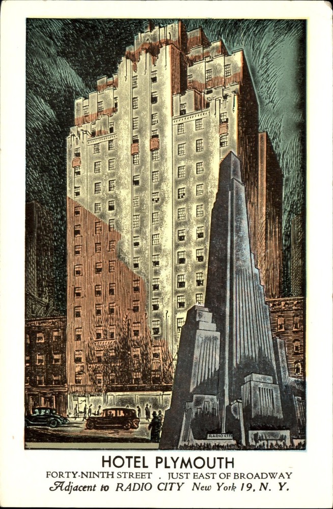 Hotel Plymouth adjacent to Radio City New York City NYC ~ 1950s vintage postcard