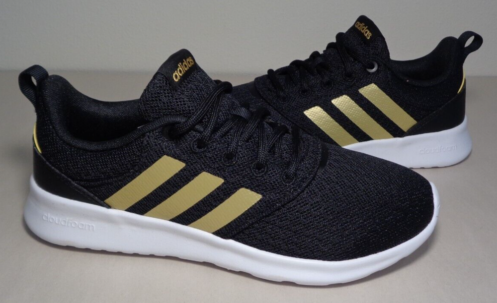 Adidas Size 6 M QT RACER 2.0 Black / Gold / White Sneakers New Women's Shoes