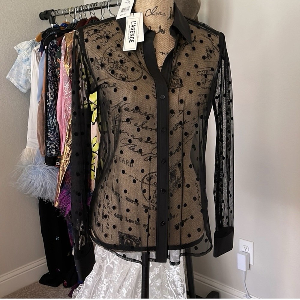 L'agence black lace polka dot top