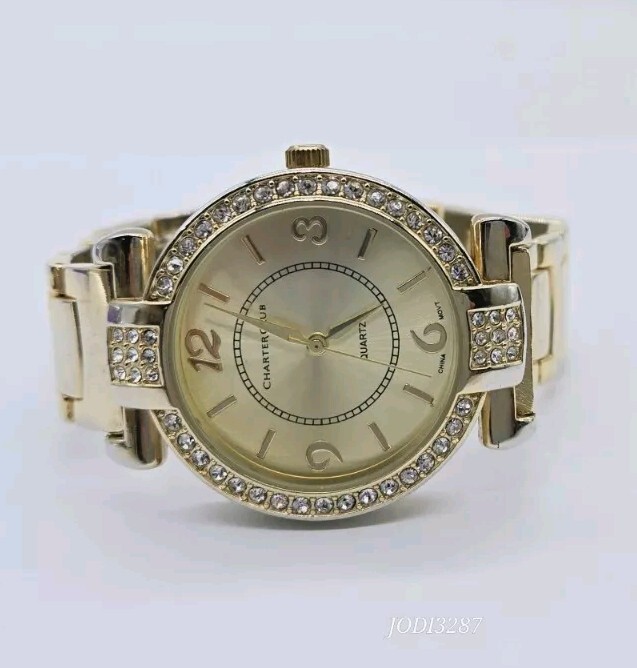 Charter Club Crystal Bracelet Band Watch Gold tone NEW BATTERY