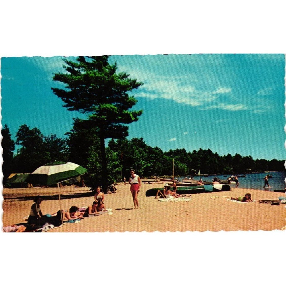 Vintage 1971 Sebago Lake State Park Maine Postcard Bathing Beach Dexter Press