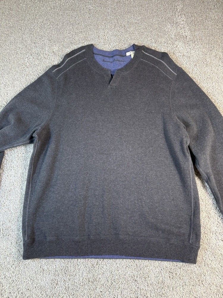 Tommy Bahama Reversible Gray Split Crew Neck Collar Pullover Sweater Men’s XL