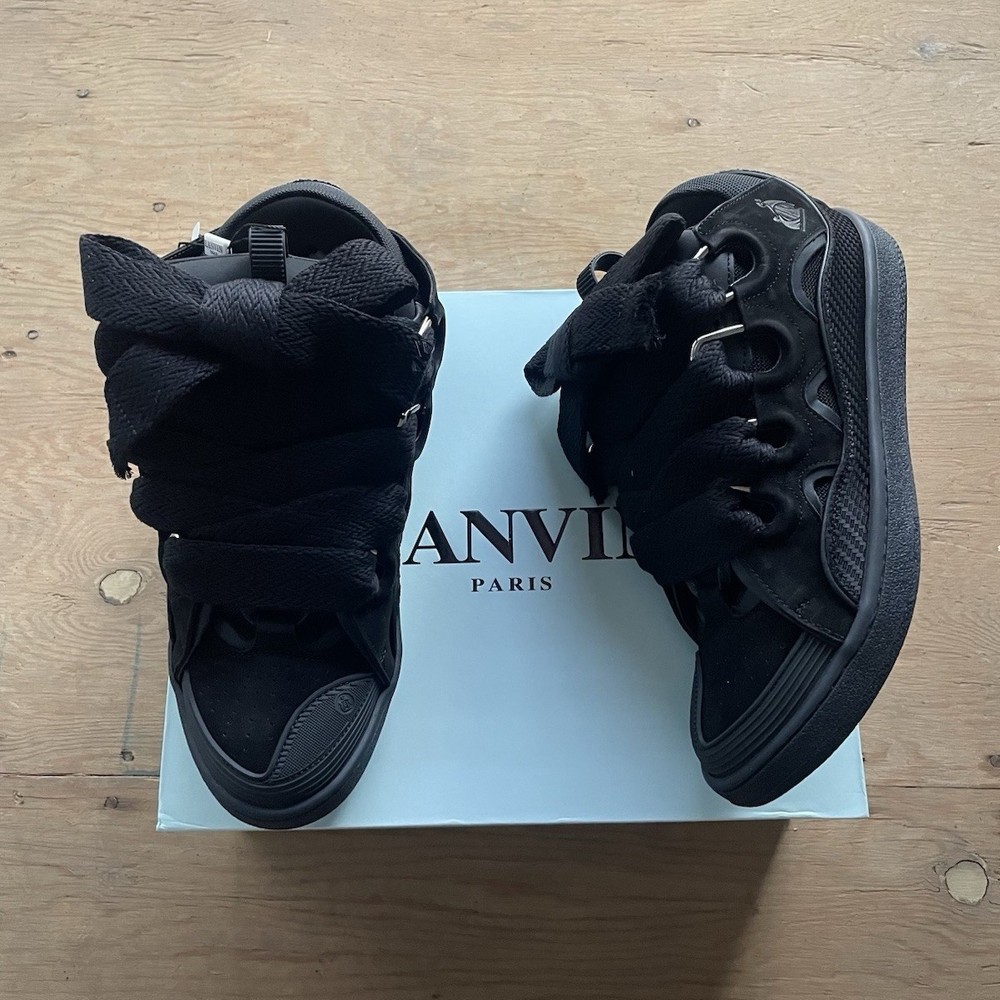 Lanvin Curb Black Bow Accent Lace Up Comfort Men's Casual Sneakers