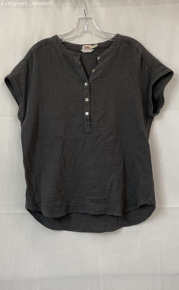 Faherty Women's Gray Organic Cotton Short Sleeve Henley Neck Blouse Top Size S