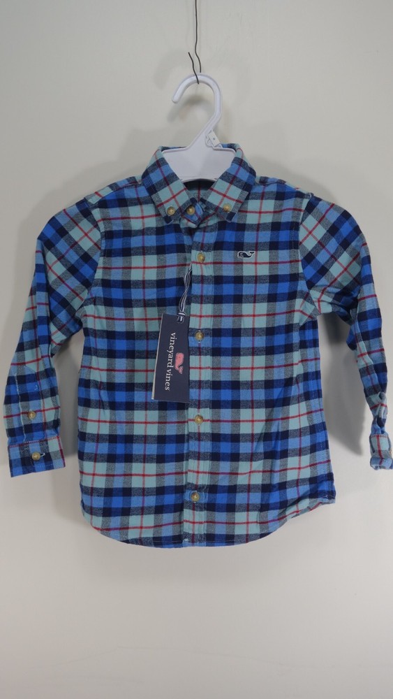 Nwt Vineyard Vines Toddlers Boys Blue Plaid Dress Button Up Shirt Size 3T 3