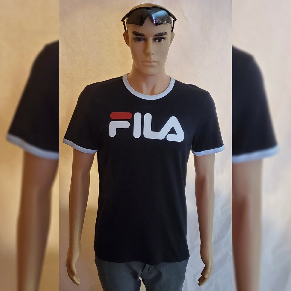 FILA VINTAGE LOGO TEE SHIRT MEN'S REGULAR FIT CREW NECK SHORT SLEEVE SIZ S BLACK