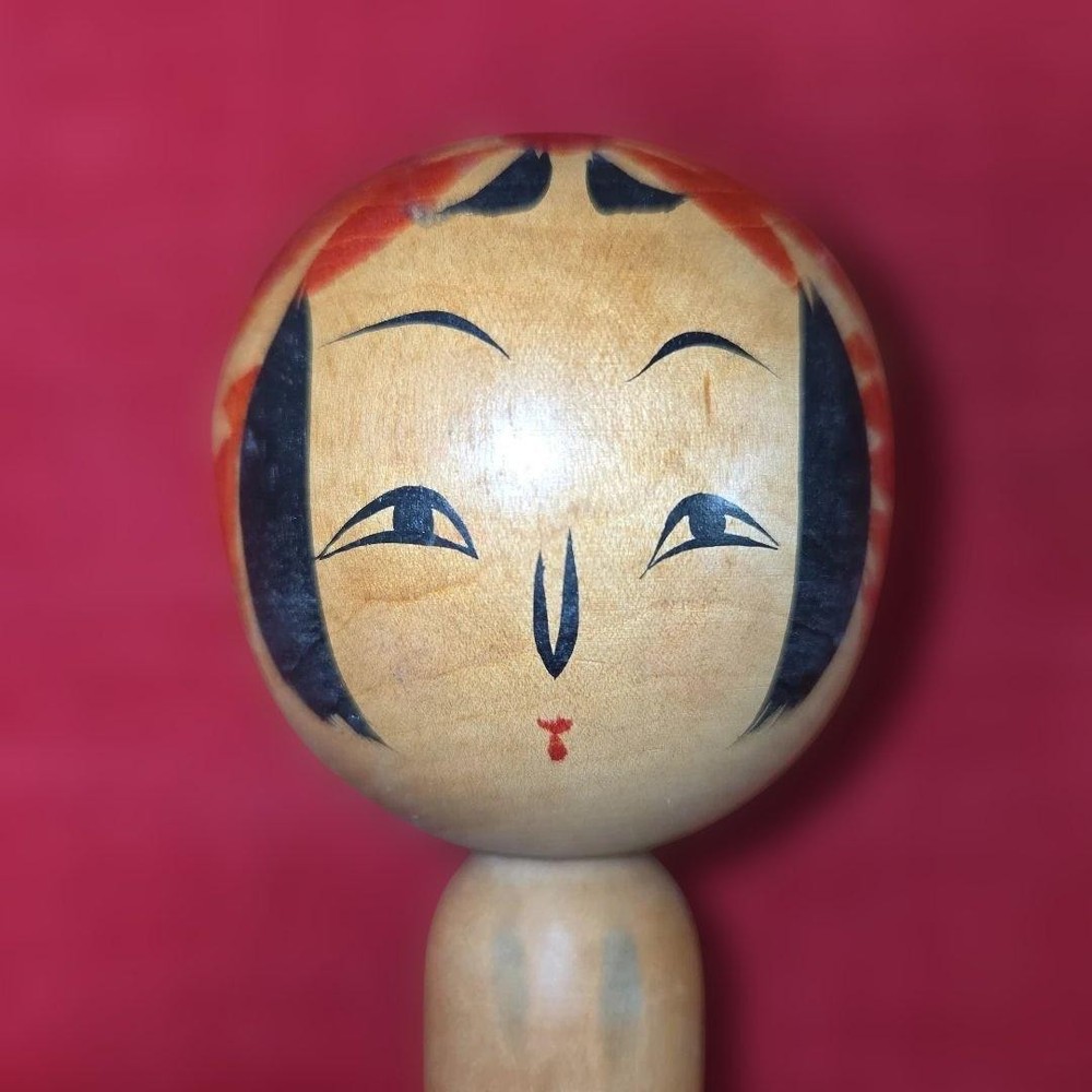 Kokeshi Doll Traditional Red Hair Artisan Made 20cm Unique Handmade Decor
