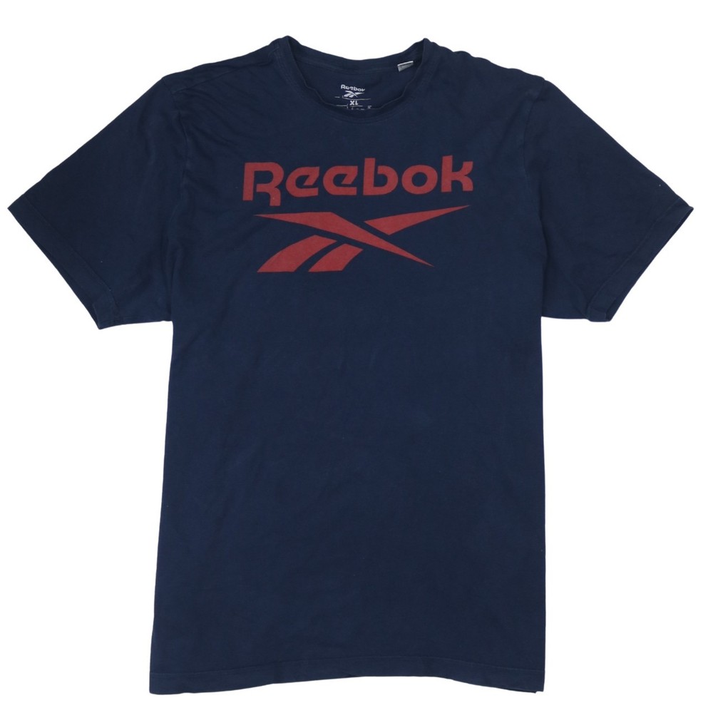 Reebok Mens T Shirt Navy Blue Cotton Big Logo Graphic Print Short Sleeve XL