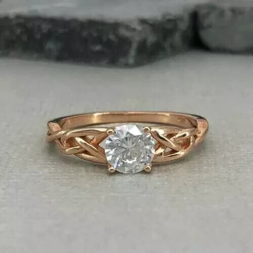 2CT Round Cut Moissanite Wedding Ring in 14k Yellow Gold