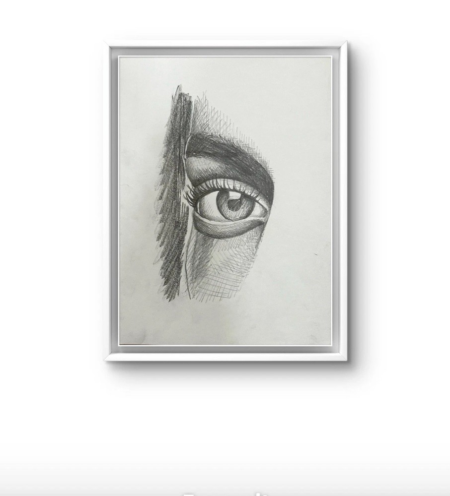 Charcoal Pencil Drawing Sketch Face Eye 9x12 paper Wall Art Home Decor Original